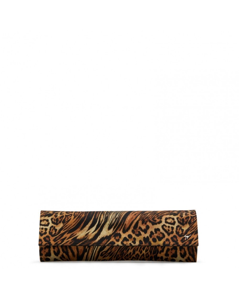 Brązowa satynowa torebka damska w panterkę