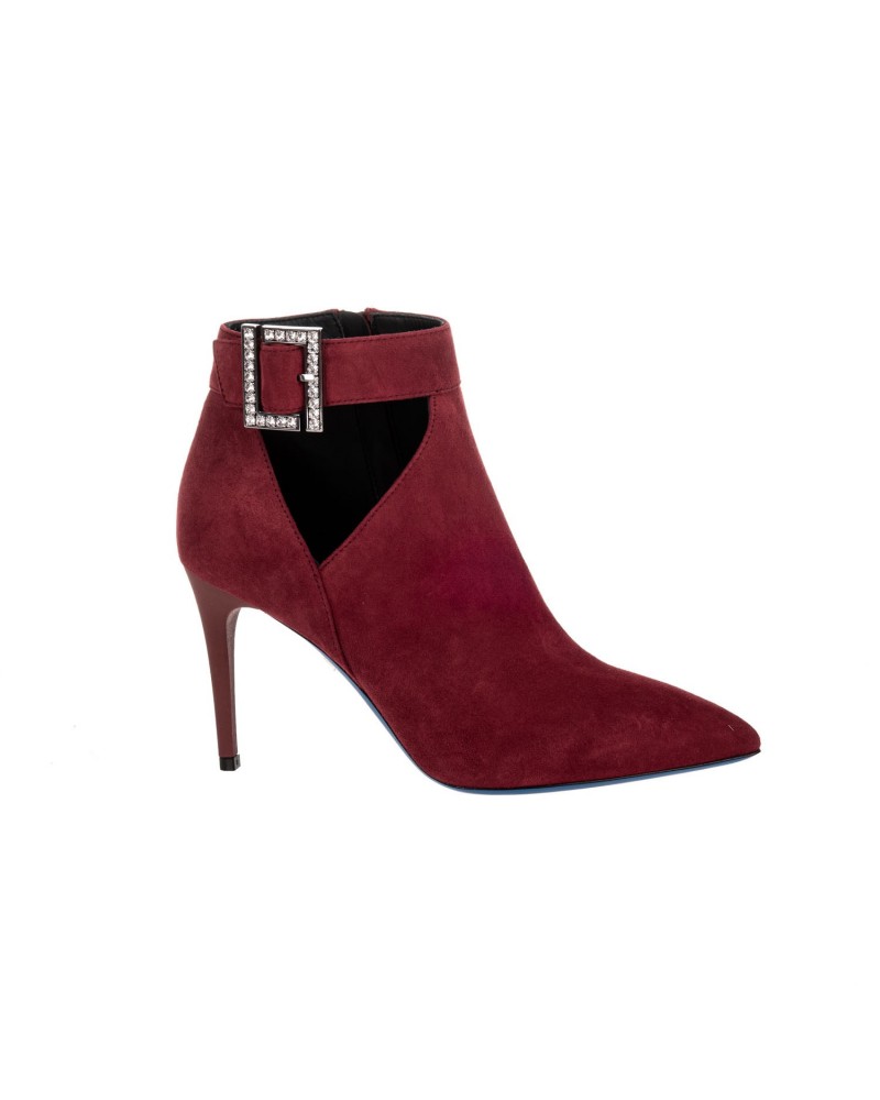 Bordowe zamszowe botki damskie na szpilce