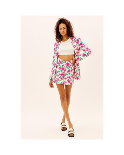 Koralowo biała lniana spódniczka