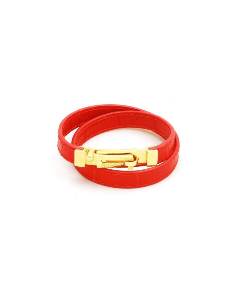 Czerwona skórzana bransoletka damska