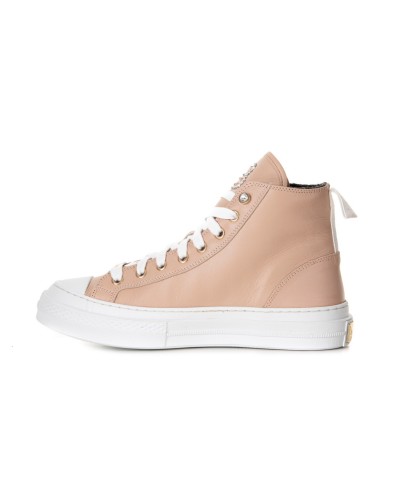 Beżowe skórzane sneakersy do kostek