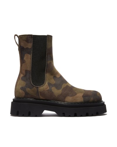 Zamszowe botki w militarny print