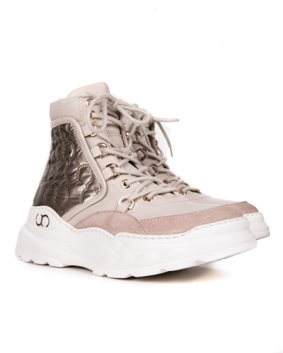 Beżowe skórzane sneakersy do kostek
