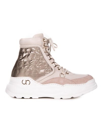 Beżowe skórzane sneakersy do kostek