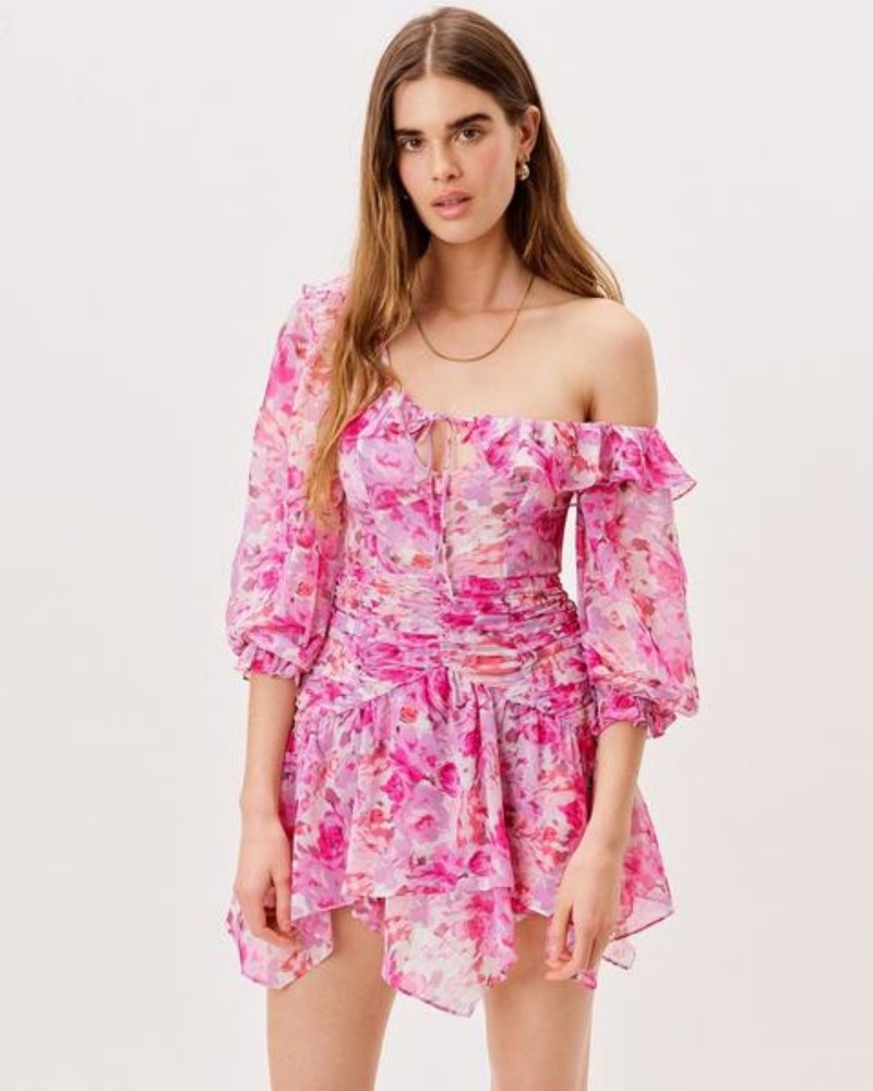 Różowa sukienka mini w print