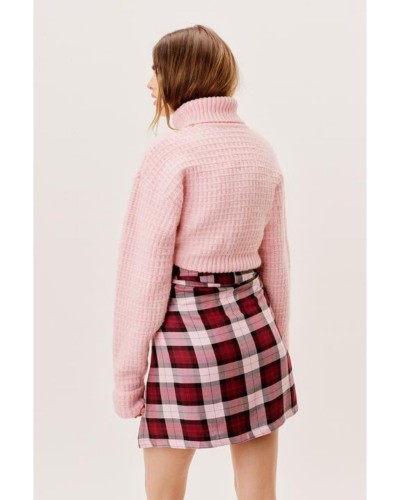 Czerwono różowa spódniczka mini w kratkę