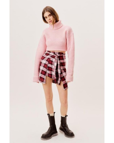 Czerwono różowa spódniczka mini w kratkę
