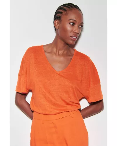 pomaranczowy-lniany-t-shirt-luisa-cerano-398130-7687-0646
