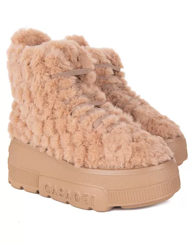 Brązowe sneakersy z eko futerkiem na platformie 5 cm