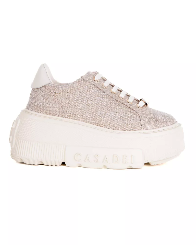 Beżowe materiałowe sneakersy na platformie