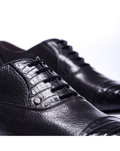 Grafitowe skórzane półbuty męskie